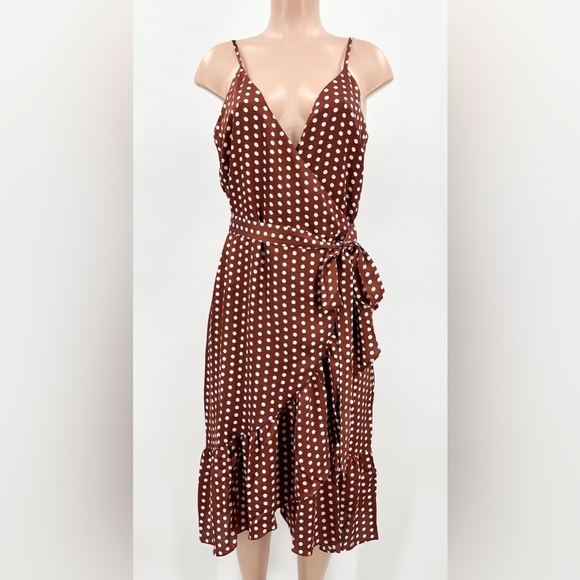 NWT Sugarlips Pretty Woman Satin Polka Dot Wrap Dress Size Large - Picture 1 of 15